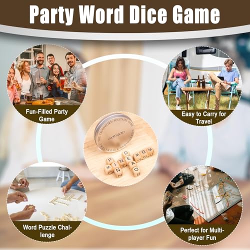 WodGod Crossword Dice Game - 12 Wooden Letter Tiles with Carrying Case for Travel, Camping, and Family Fun