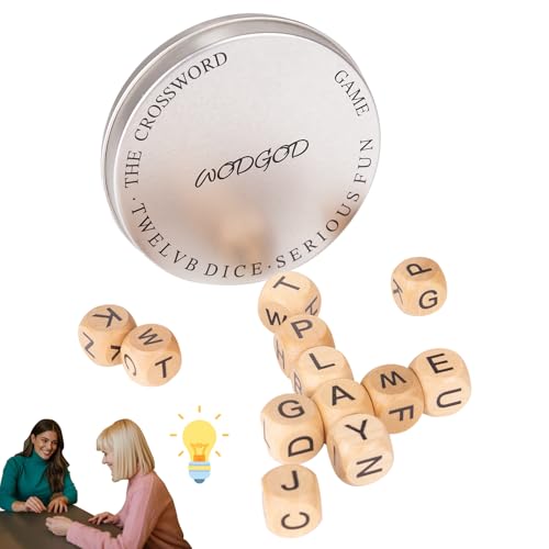 WodGod Crossword Dice Game - 12 Wooden Letter Tiles with Carrying Case for Travel, Camping, and Family Fun