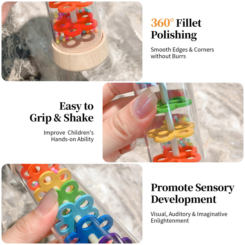 WODI Wooden Baby Rattle Rainstick – Montessori Sensory Rainmaker Toy for Infants 0-12 Months