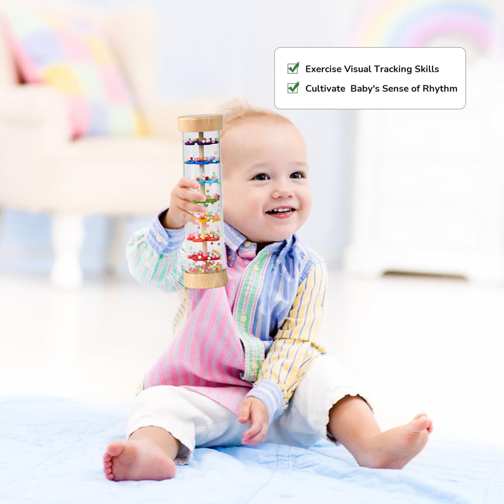 WODI Wooden Baby Rattle Rainstick – Montessori Sensory Rainmaker Toy for Infants 0-12 Months