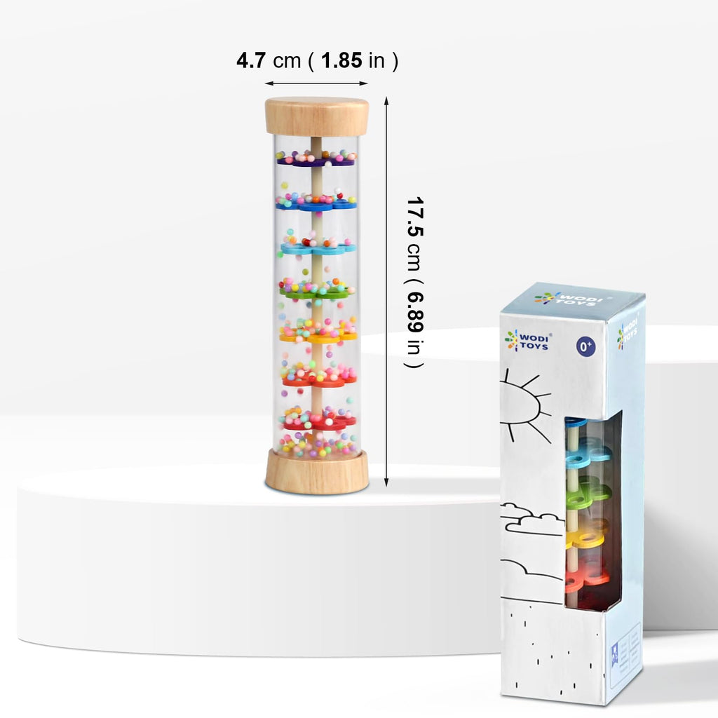 WODI Wooden Baby Rattle Rainstick – Montessori Sensory Rainmaker Toy for Infants 0-12 Months
