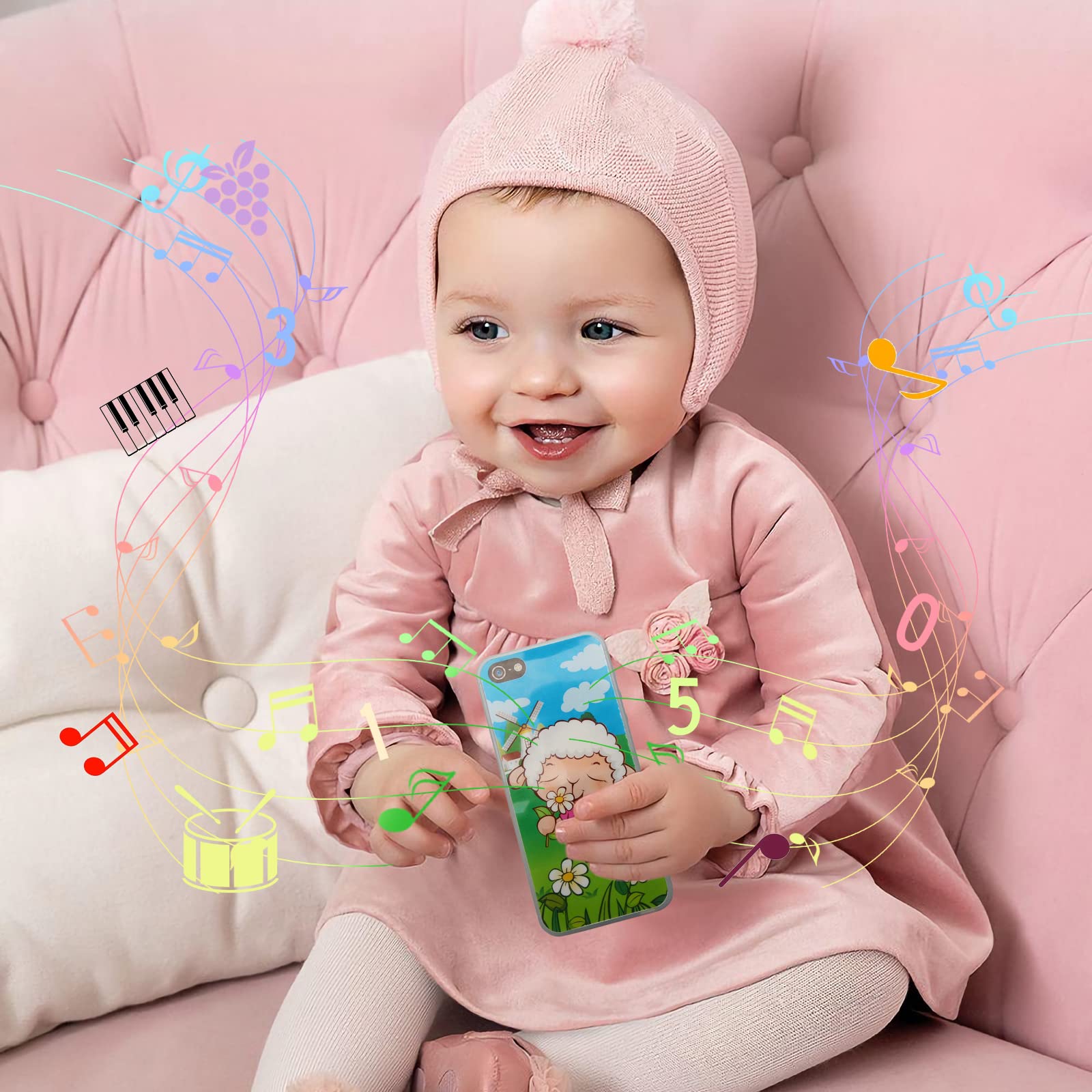 Wolmund Toy Learning Play Cell Phone with 8 Modes, LED Lights, White
