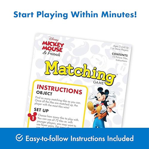 Wonder Forge Disney Mickey Mouse Matching Game – 72 Tiles, 15-Minute Memory Card Game for Ages 3-5