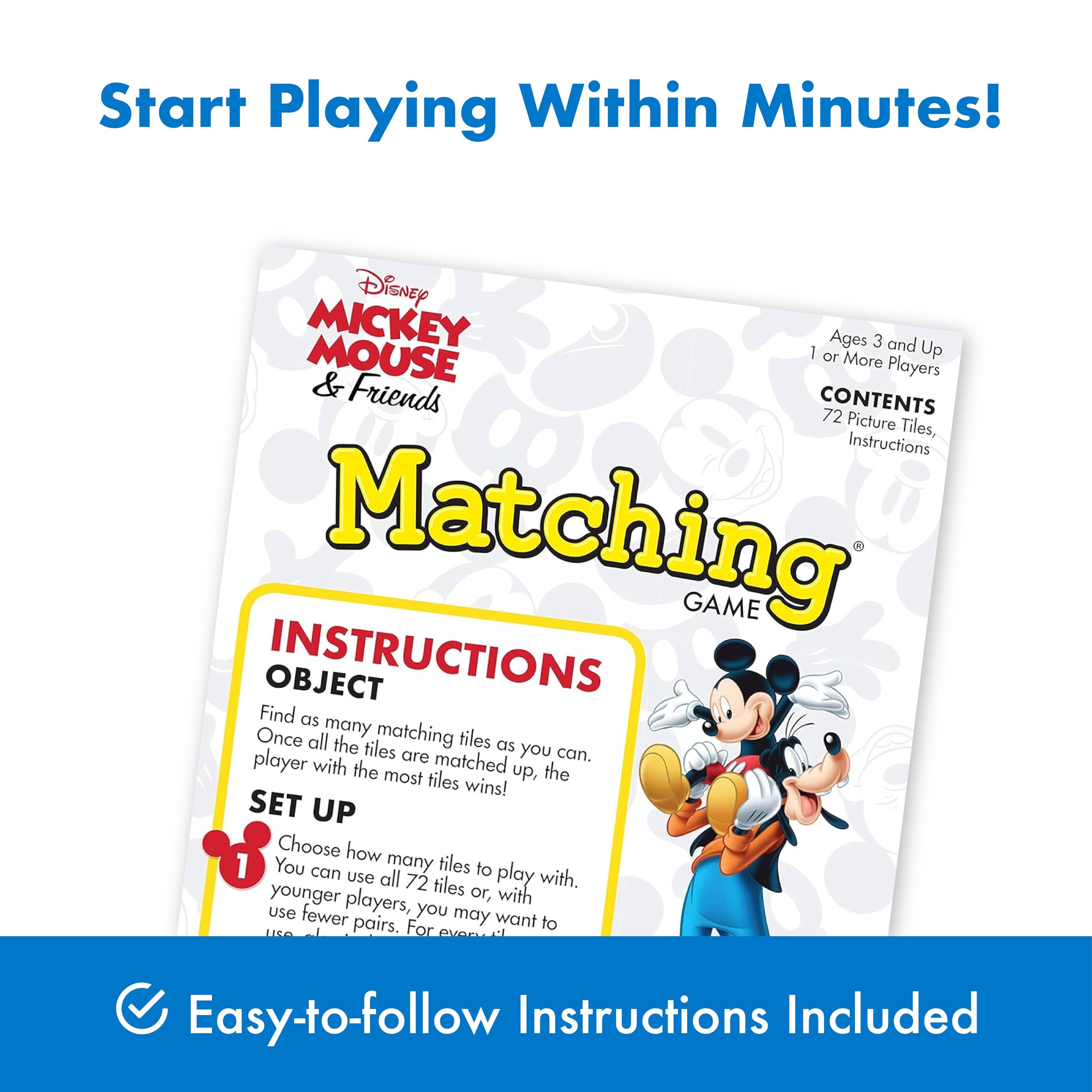 Wonder Forge Disney Mickey Mouse Matching Game – 72 Tiles, 15-Minute Memory Card Game for Ages 3-5