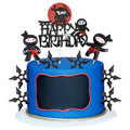 Wonderjune 9-Piece Ninja Cake Toppers – Black & Red Ceramic Decorations for Karate/Kung Fu Birthday Parties