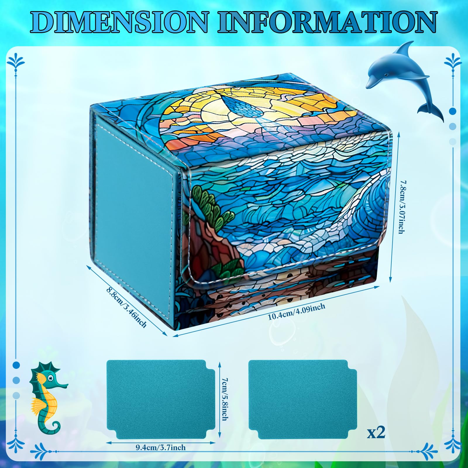Wonderjune Blue Leather Card Box for MTG & TCG Cards – Holds 120+ Sleeved Cards with Strong Magnet & 2 Dividers