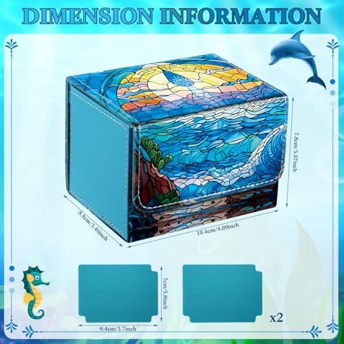 Wonderjune Blue Leather Card Box for MTG & TCG Cards – Holds 120+ Sleeved Cards with Strong Magnet & 2 Dividers