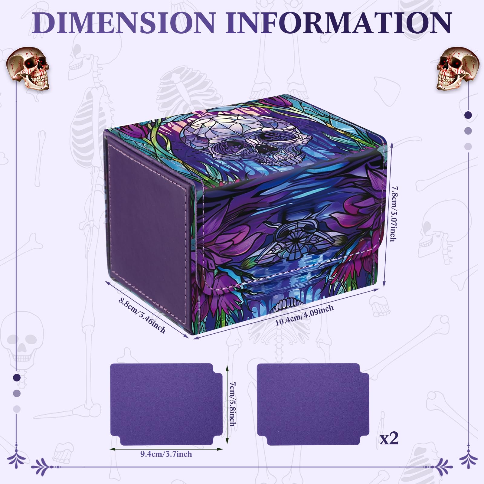 Wonderjune Purple Leather Card Deck Case with Strong Magnet – Holds 120+ Cards, Includes 2 Dividers