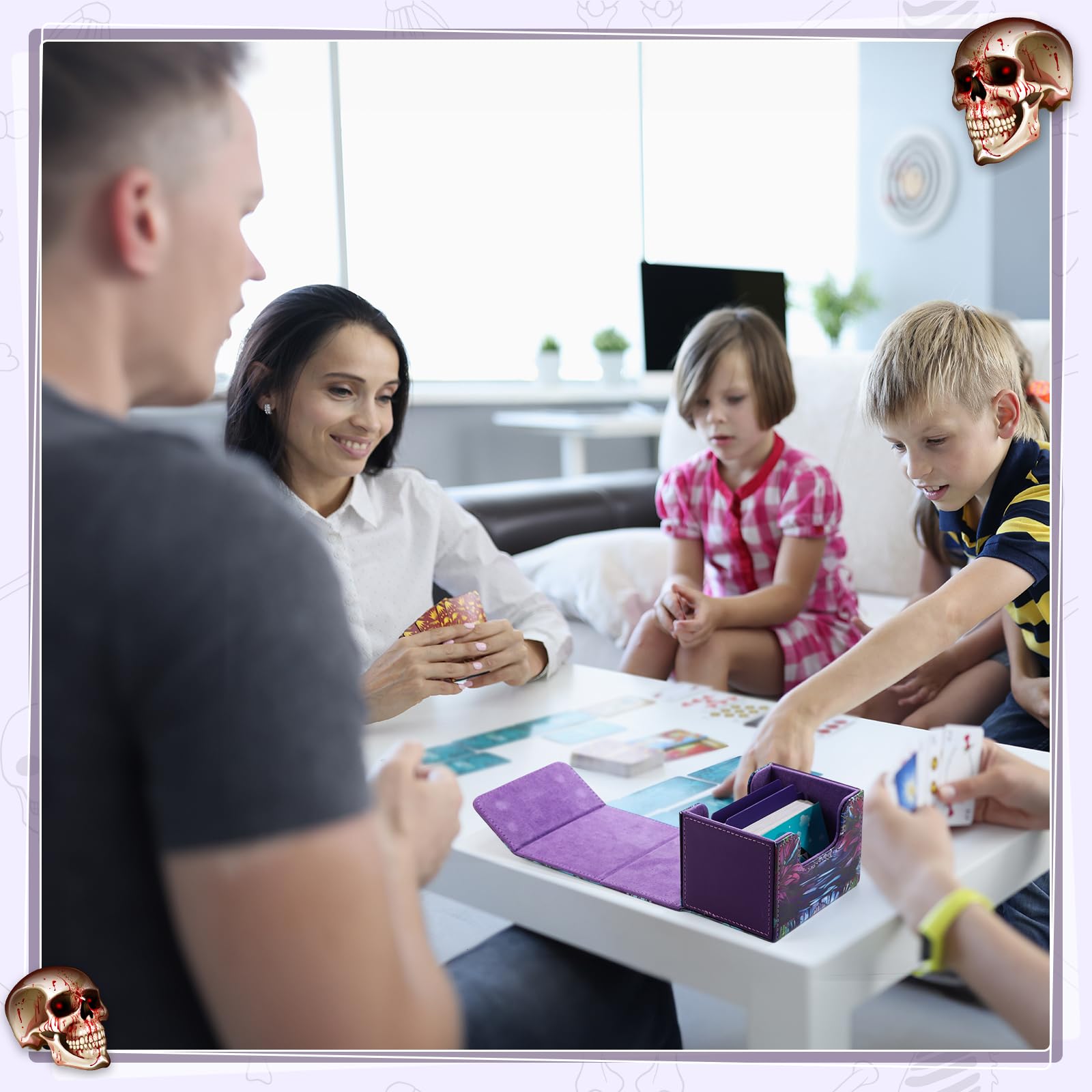 Wonderjune Purple Leather Card Deck Case with Strong Magnet – Holds 120+ Cards, Includes 2 Dividers
