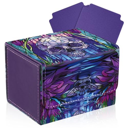 Wonderjune Purple Leather Card Deck Case with Strong Magnet – Holds 120+ Cards, Includes 2 Dividers