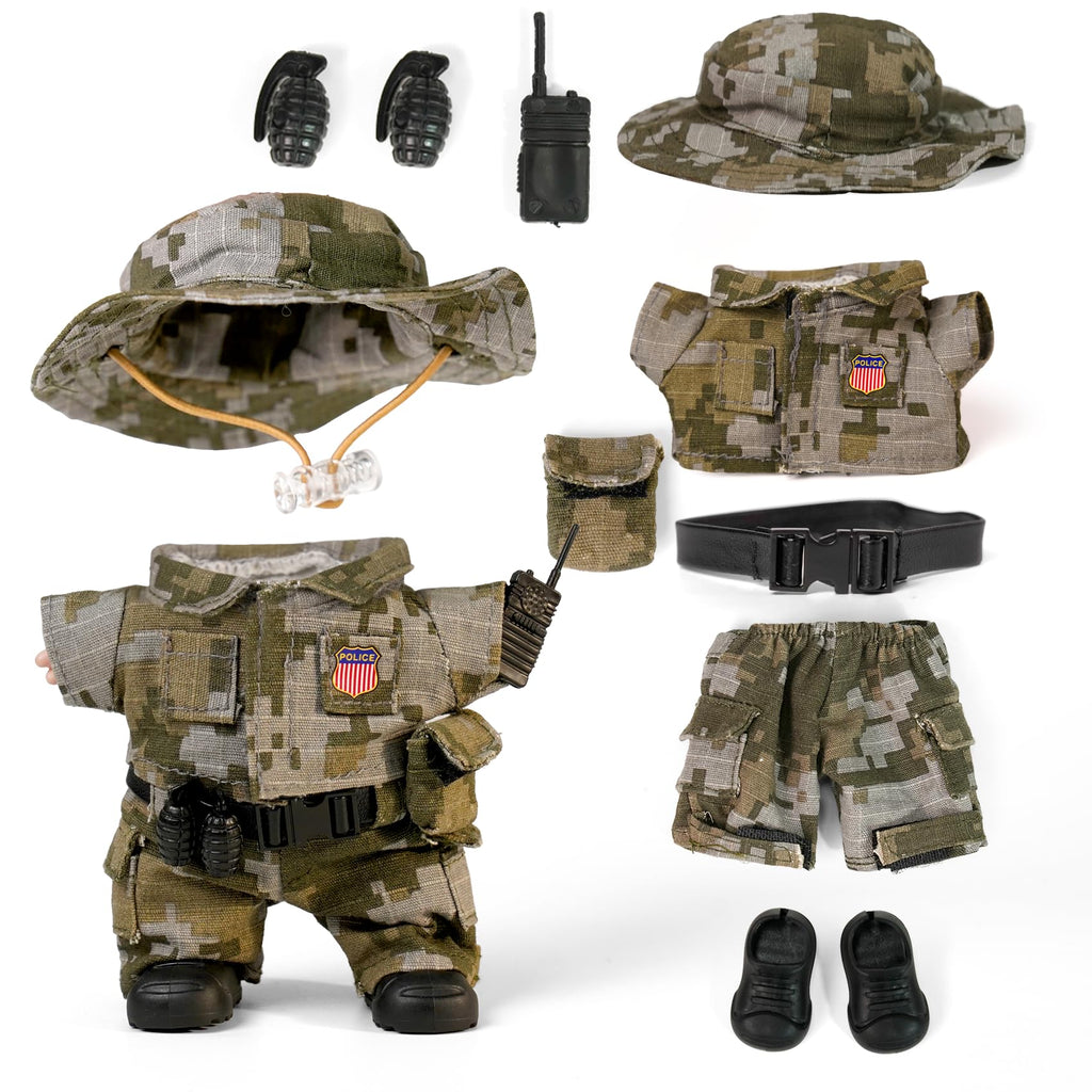 WONDOLL 9-Piece Camouflage Military Uniform Set for 17cm Dolls - Complete Accessories