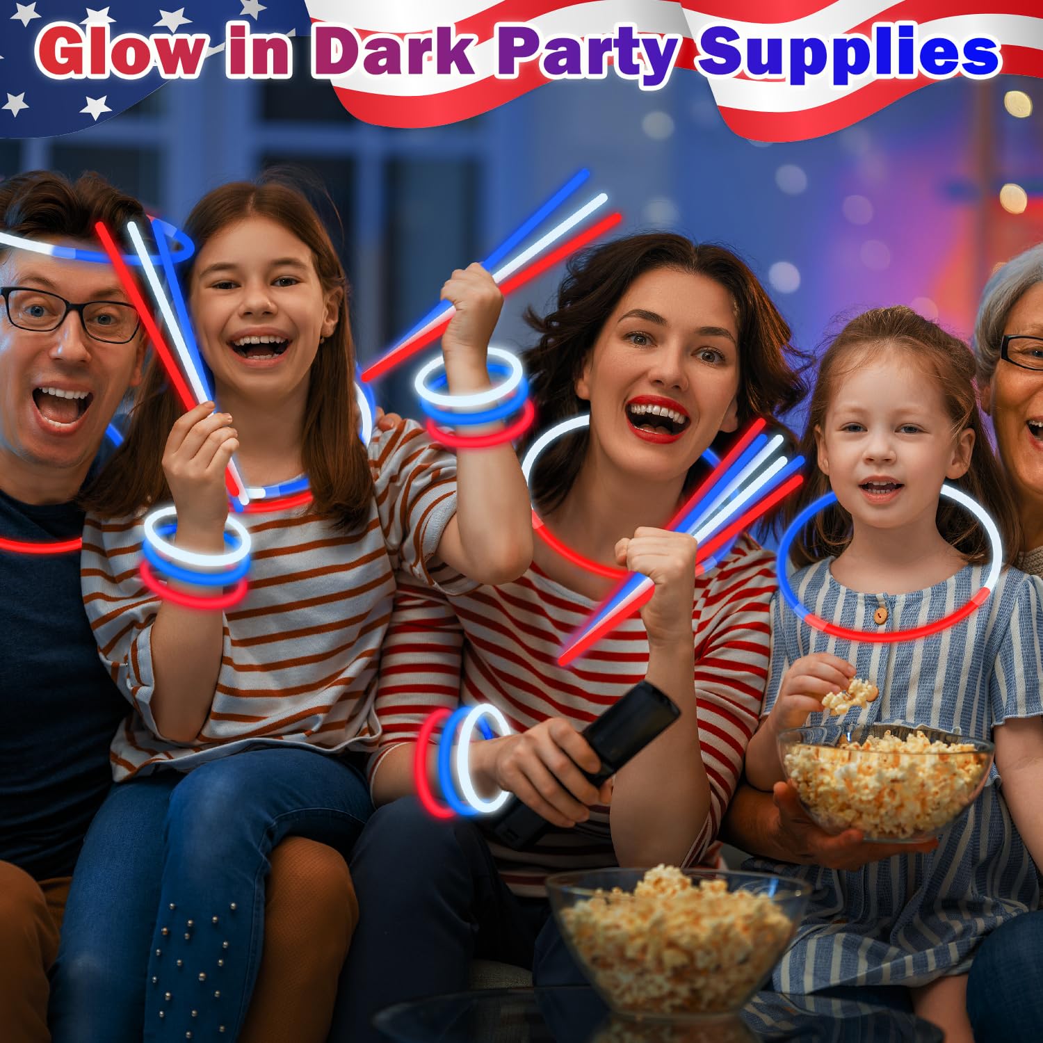 Wondrus 90-Pack Red White Blue Glow Sticks for 4th of July – Bracelets, Necklaces, Party Favors