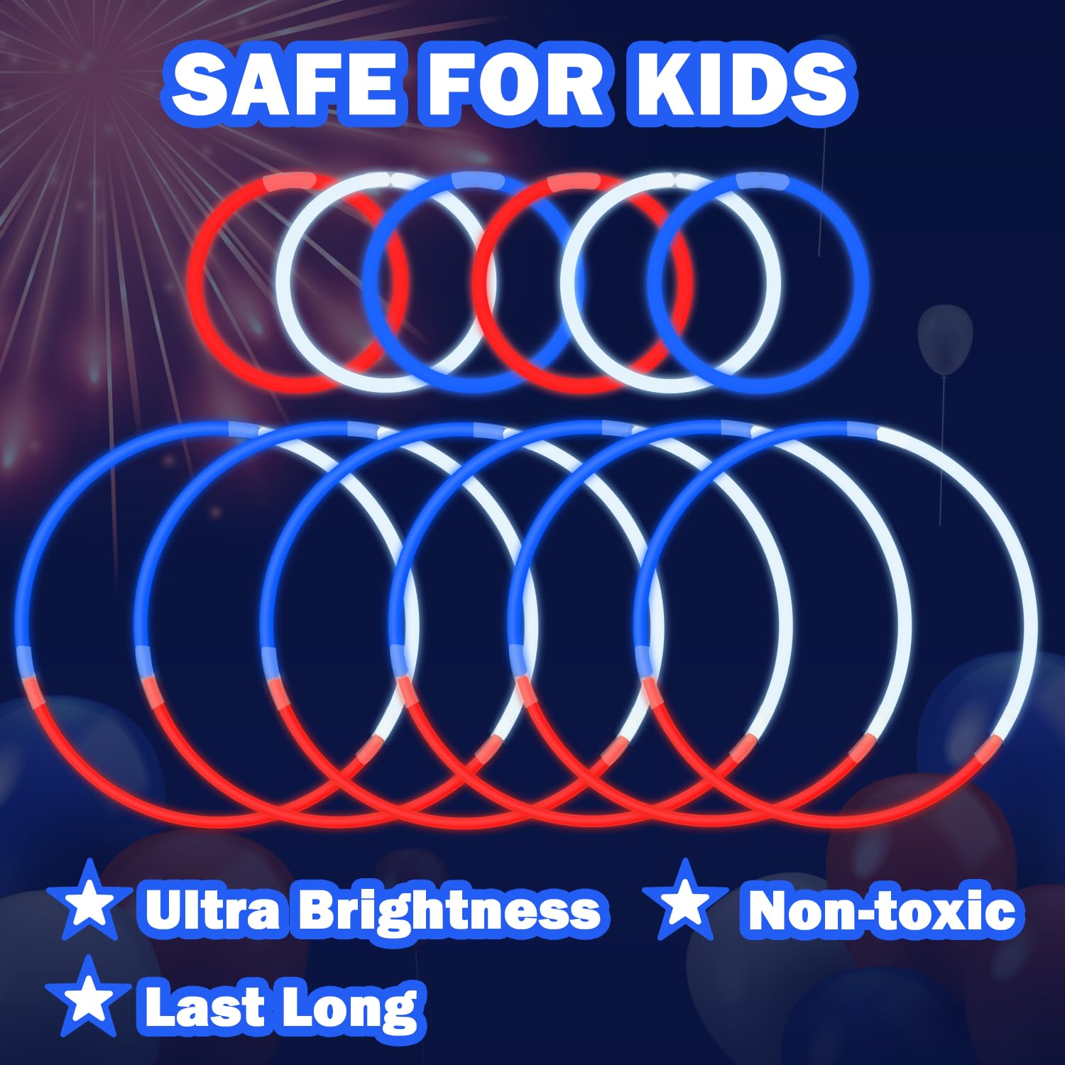 Wondrus 90-Pack Red White Blue Glow Sticks for 4th of July – Bracelets, Necklaces, Party Favors