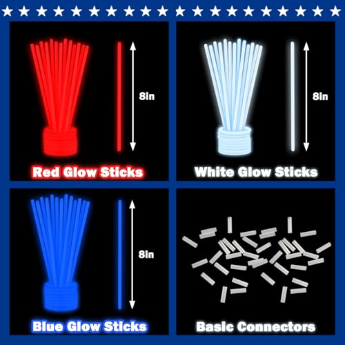 Wondrus 90-Pack Red White Blue Glow Sticks for 4th of July – Bracelets, Necklaces, Party Favors