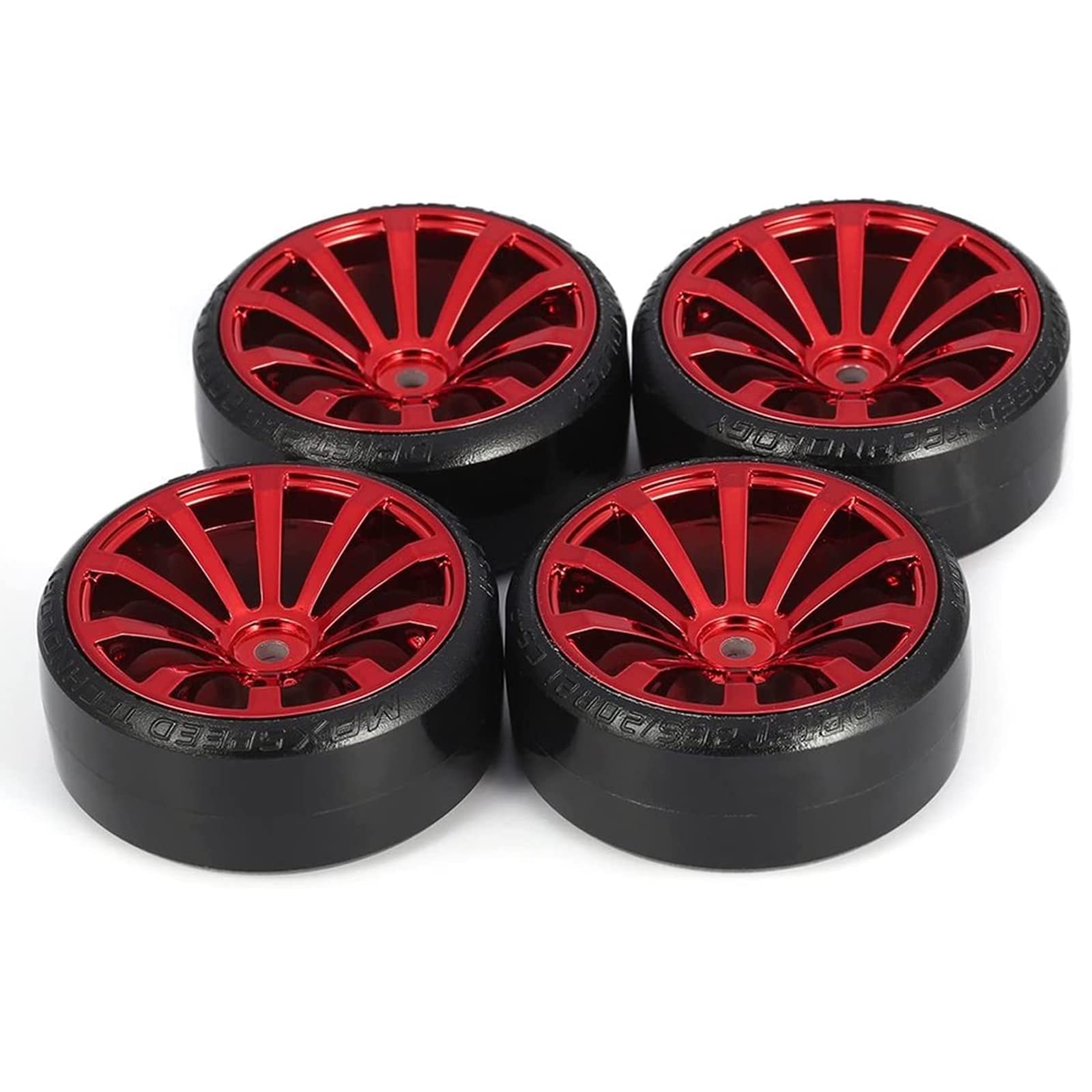 WONFAST RC Drift Car Wheel and Tire Set - 63mm Hard Plastic Tires for 1/10 On-Road Drifting (Red, 4-Pack)