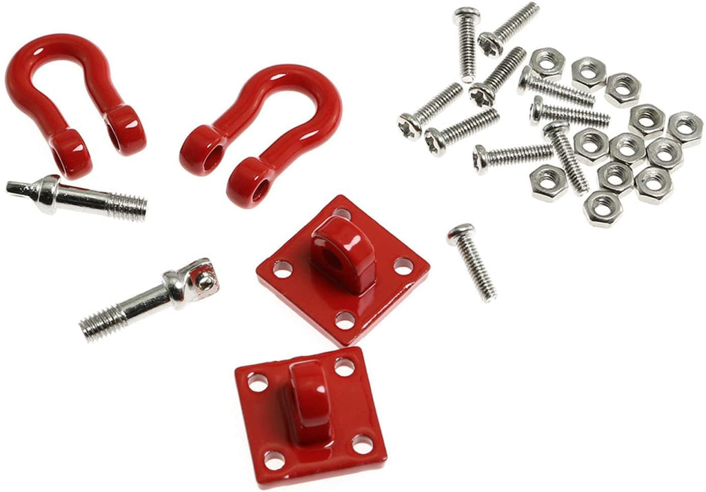 WONFAST Red Metal RC Crawler Trailer Tow Hooks (2-Pack) - 1/10 Scale D-Shackle Winch Hooks for TRX4 SCX10 D90