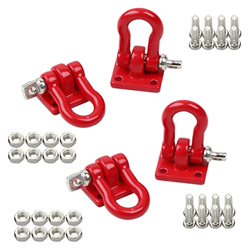WONFAST Red Metal RC Crawler Trailer Tow Hooks (2-Pack) - 1/10 Scale D-Shackle Winch Hooks for TRX4 SCX10 D90