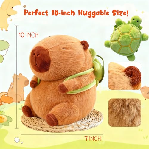 Wonfirang Capybara Plush with Detachable Turtle Backpack – 9 Inch Kawaii Stuffed Animal for Girls, Cute Birthday Gift