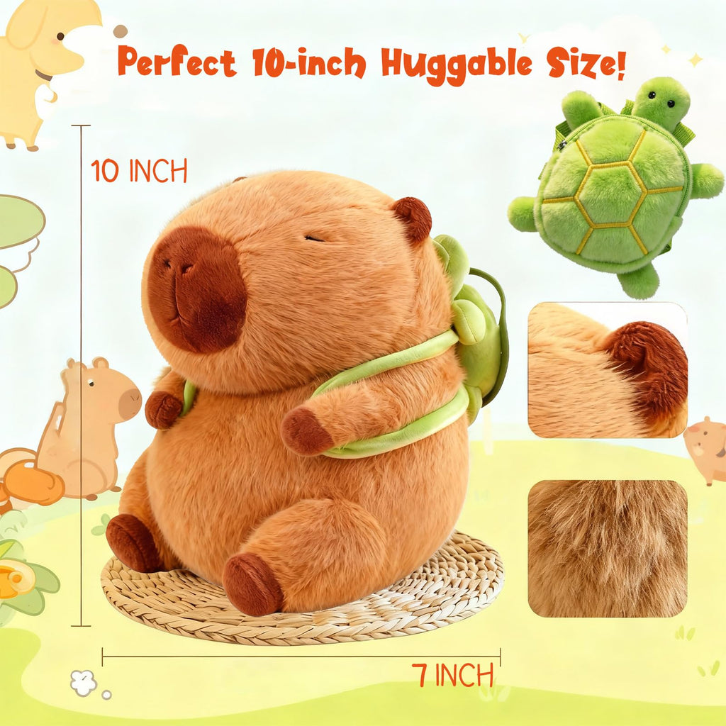 Wonfirang Capybara Plush with Detachable Turtle Backpack – 9 Inch Kawaii Stuffed Animal for Girls, Cute Birthday Gift