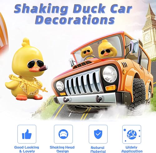Wonuu Bobble Head Duck: Yellow Shaking Head Duck Car Dashboard Decor with Glasses and Accessories