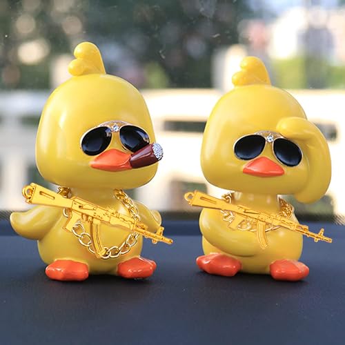 Wonuu Bobble Head Duck: Yellow Shaking Head Duck Car Dashboard Decor with Glasses and Accessories