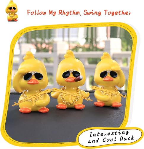 Wonuu Bobble Head Duck: Yellow Shaking Head Duck Car Dashboard Decor with Glasses and Accessories