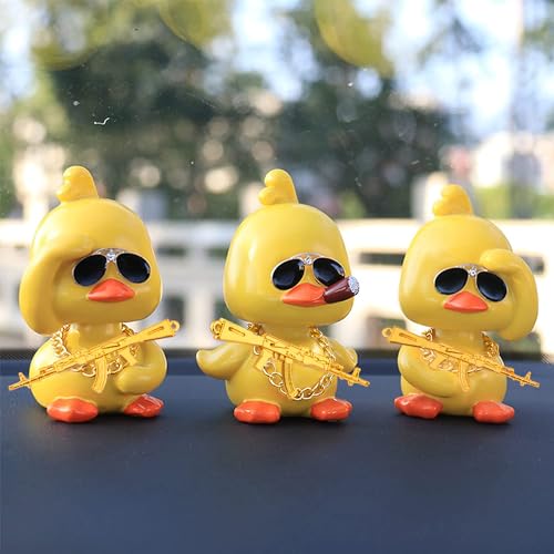 Wonuu Bobble Head Duck: Yellow Shaking Head Duck Car Dashboard Decor with Glasses and Accessories