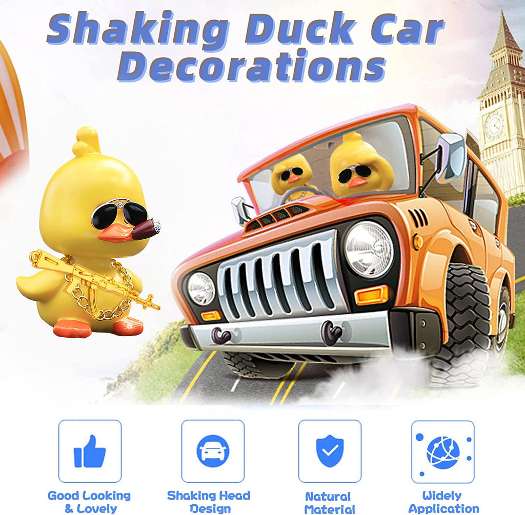 Wonuu Bobble Head Duck: Yellow Shaking Head Duck Car Dashboard Decor with Glasses and Accessories