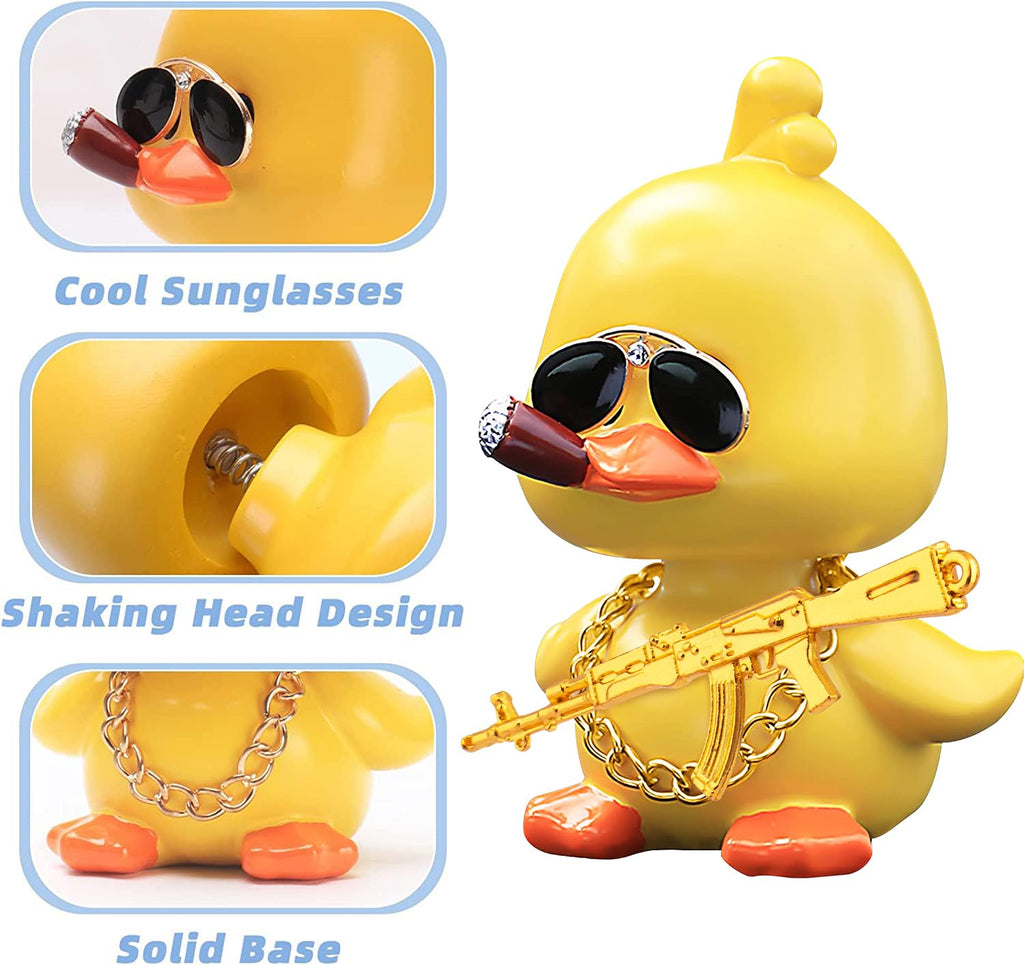Wonuu Bobble Head Duck: Yellow Shaking Head Duck Car Dashboard Decor with Glasses and Accessories