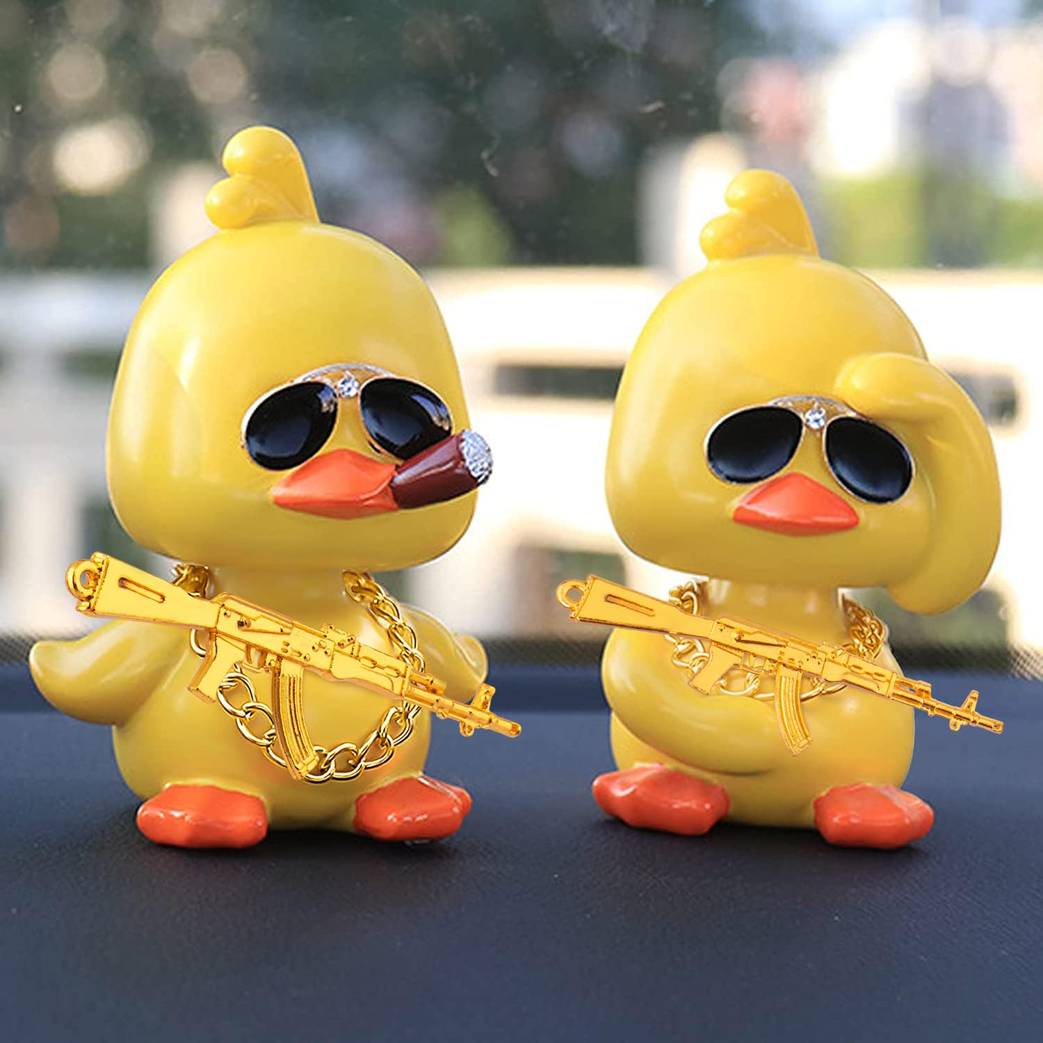 Wonuu Bobble Head Duck: Yellow Shaking Head Duck Car Dashboard Decor with Glasses and Accessories