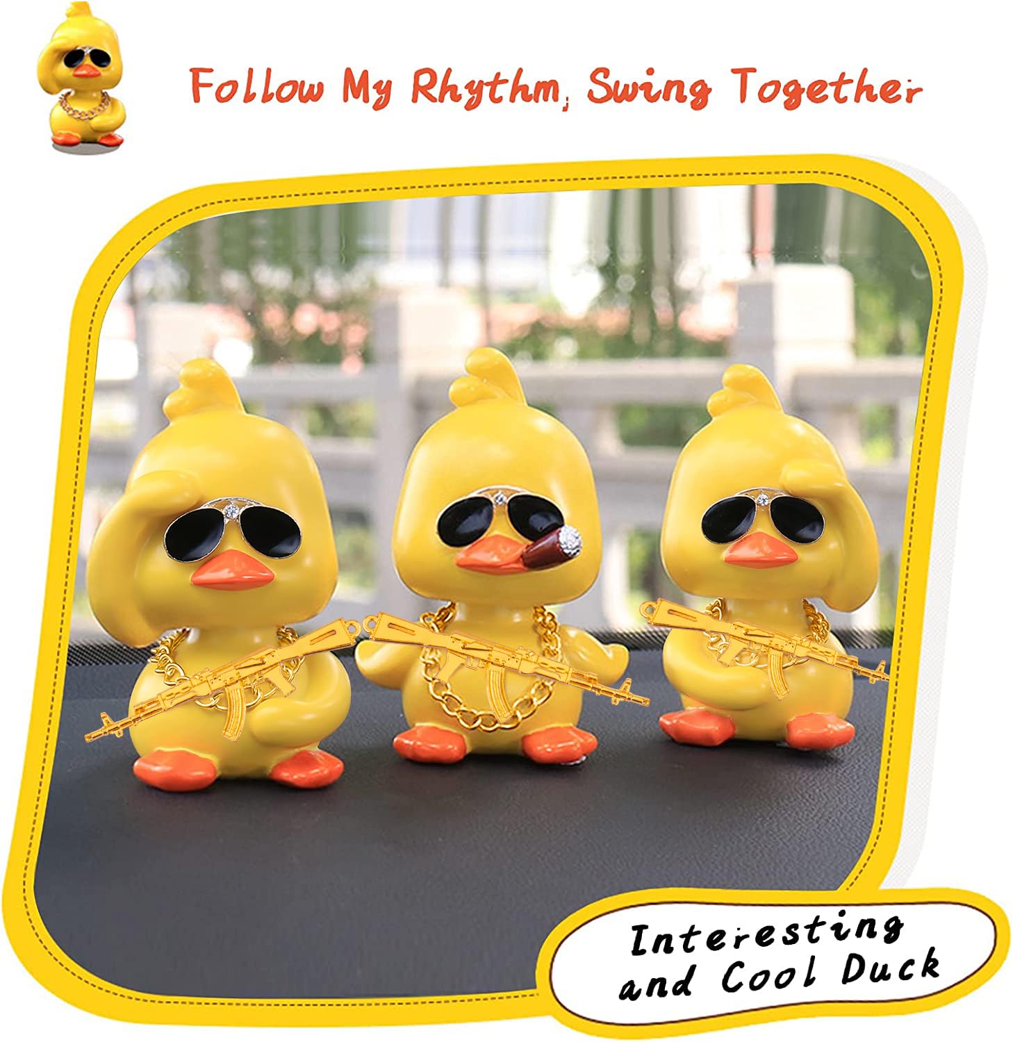 Wonuu Bobble Head Duck: Yellow Shaking Head Duck Car Dashboard Decor with Glasses and Accessories