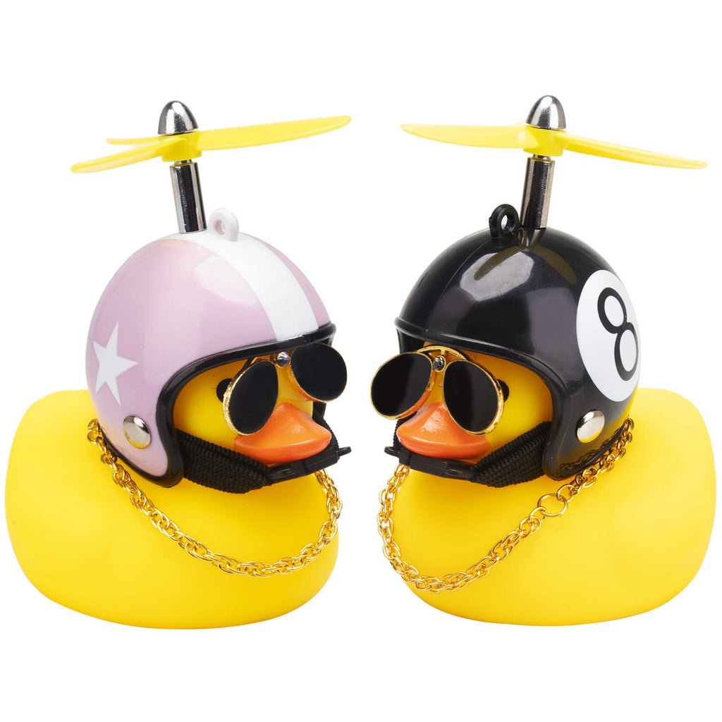 wonuu Car Duck 2-Pack: Rubber Duck Dashboard Decorations with Spinning Propeller, Glasses & Gold Chain