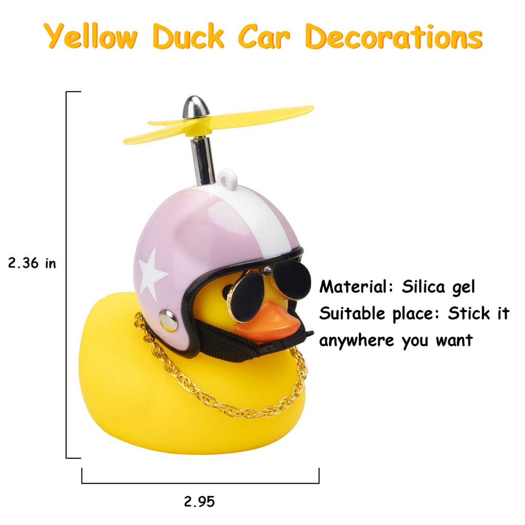 wonuu Car Duck 2-Pack: Rubber Duck Dashboard Decorations with Spinning Propeller, Glasses & Gold Chain