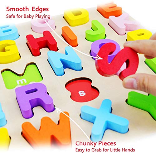 WOOD CITY Wooden Alphabet & Number Puzzle Set (2 Pack) – ABC Letters and 123 Numbers for Toddlers 1-5, Preschool Learning Toy, Educational Gift