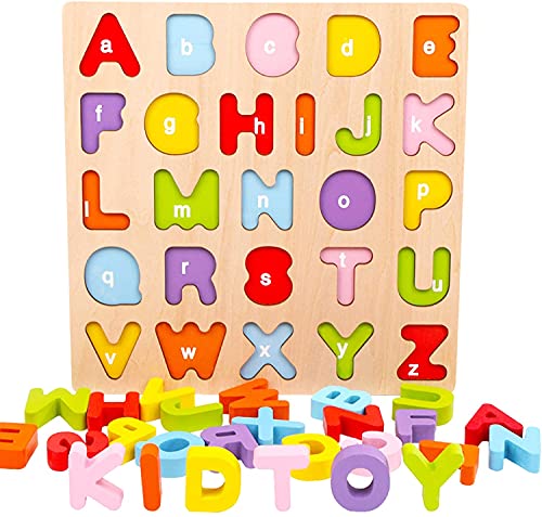 WOOD CITY Wooden Alphabet & Number Puzzle Set (2 Pack) – ABC Letters and 123 Numbers for Toddlers 1-5, Preschool Learning Toy, Educational Gift