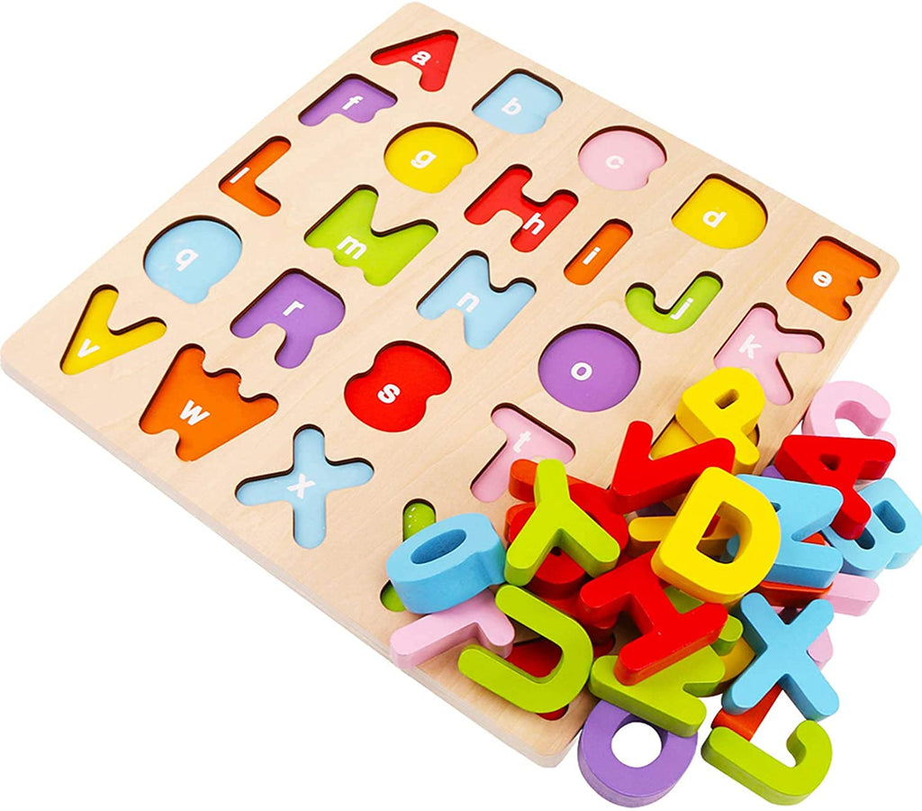 WOOD CITY Wooden Alphabet & Number Puzzle Set (2 Pack) – ABC Letters and 123 Numbers for Toddlers 1-5, Preschool Learning Toy, Educational Gift