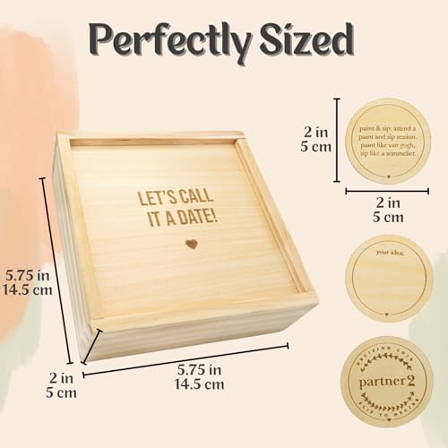 Wood Enchantments Date Night Box - 52 Romantic Date Ideas on Wooden Coins with Decision Maker Coin, Beechwood, Classic Edition