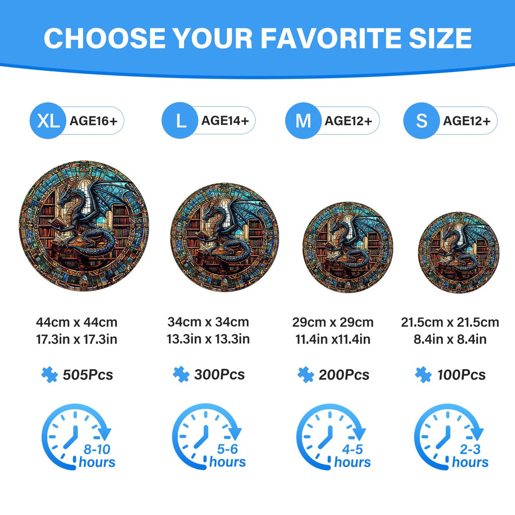 WOODBESTS 100-Piece Wooden Puzzle for Adults – Dragon's Library, 8.5"x8.5" Unique Cut Jigsaw