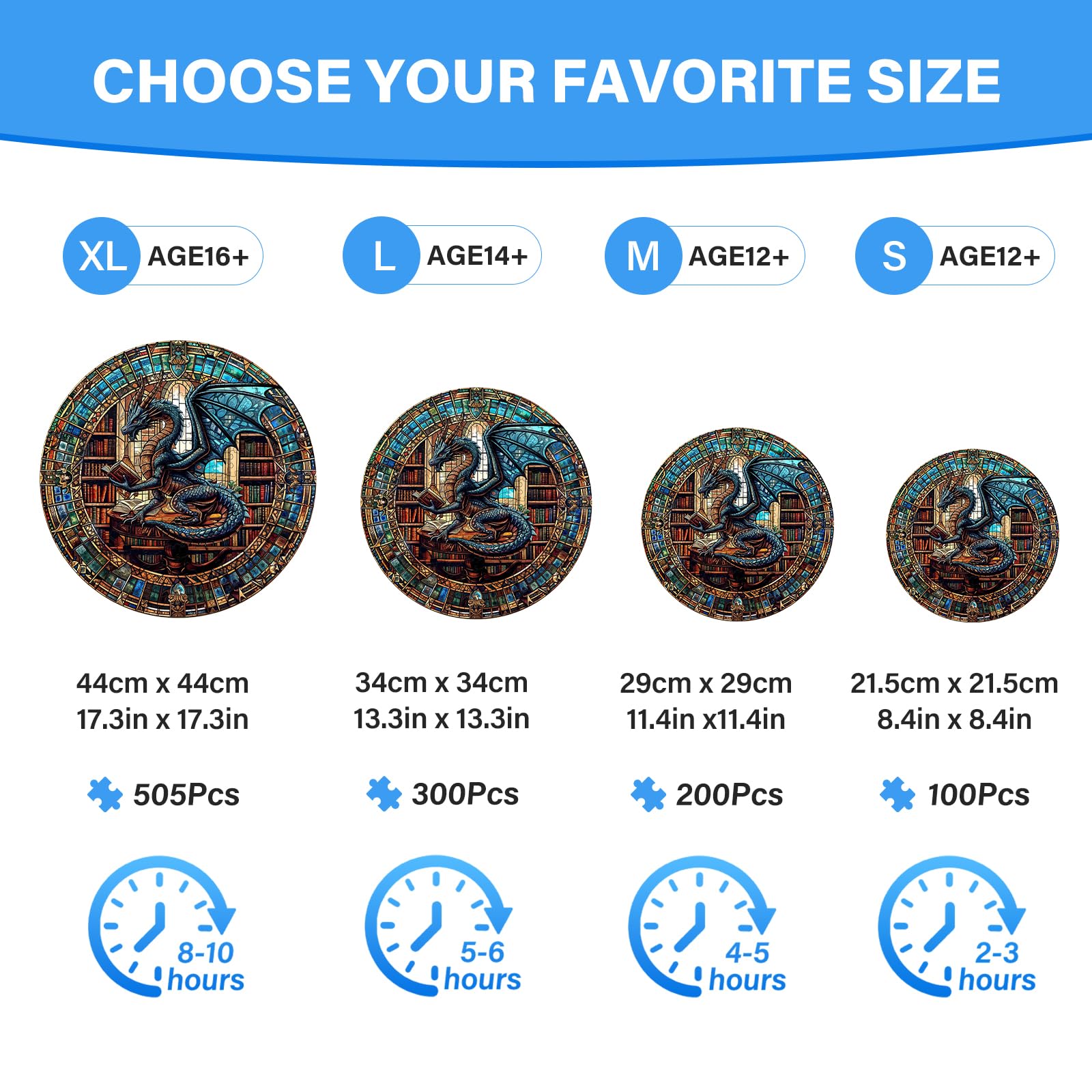 WOODBESTS 100-Piece Wooden Puzzle for Adults – Dragon's Library, 8.5"x8.5" Unique Cut Jigsaw