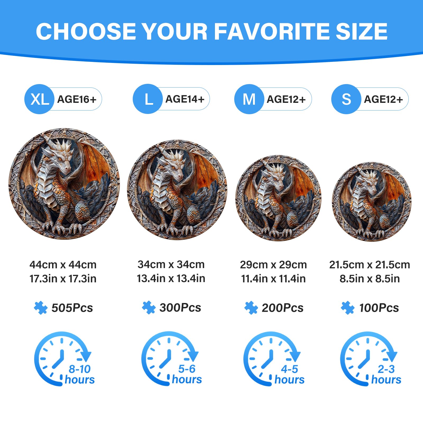 WOODBESTS Wooden Jigsaw Puzzle for Adults – 300 Piece Guardian Dragon, 13.4x13.4 Inches, Unique Shape, Wooden Box