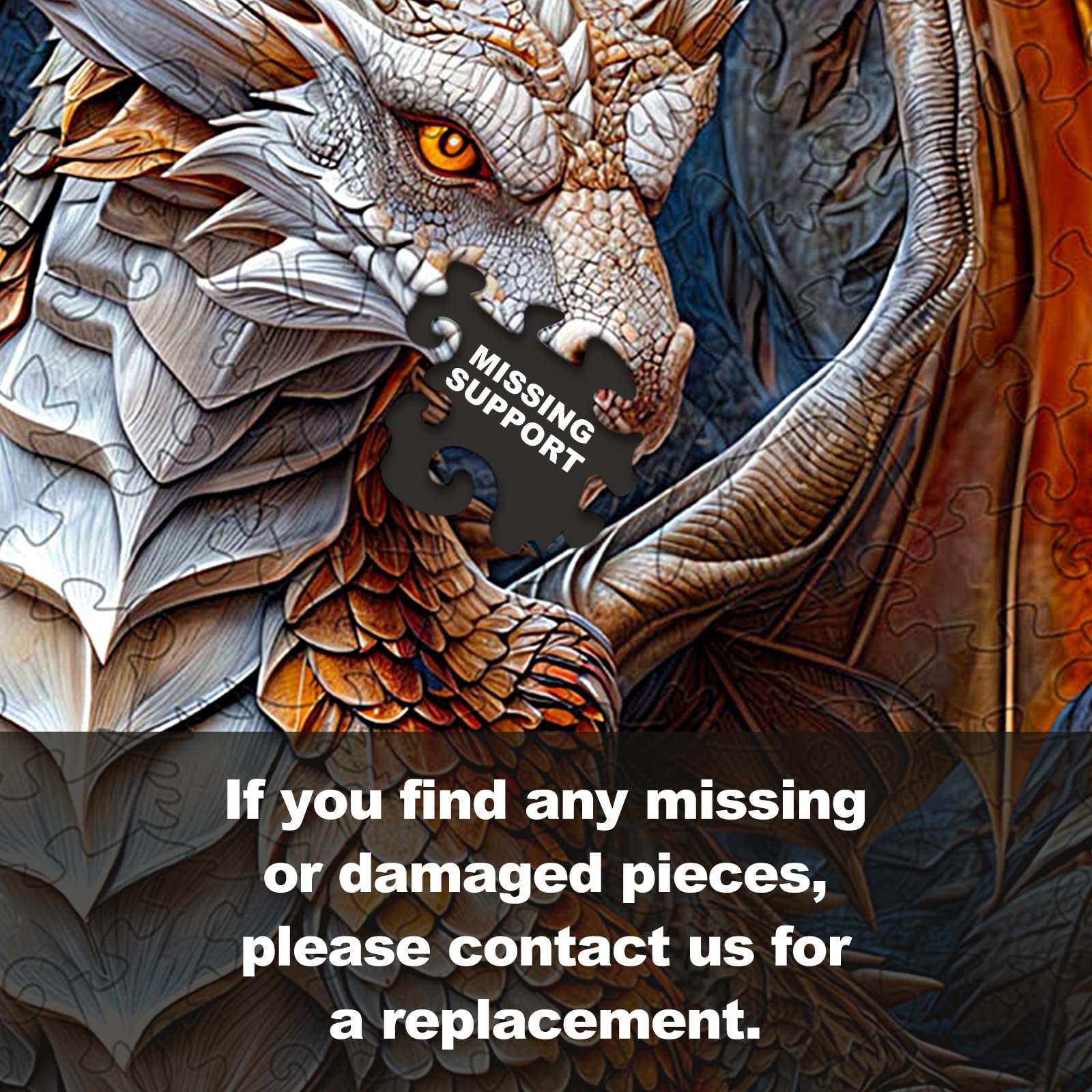 WOODBESTS Wooden Jigsaw Puzzle for Adults – 300 Piece Guardian Dragon, 13.4x13.4 Inches, Unique Shape, Wooden Box