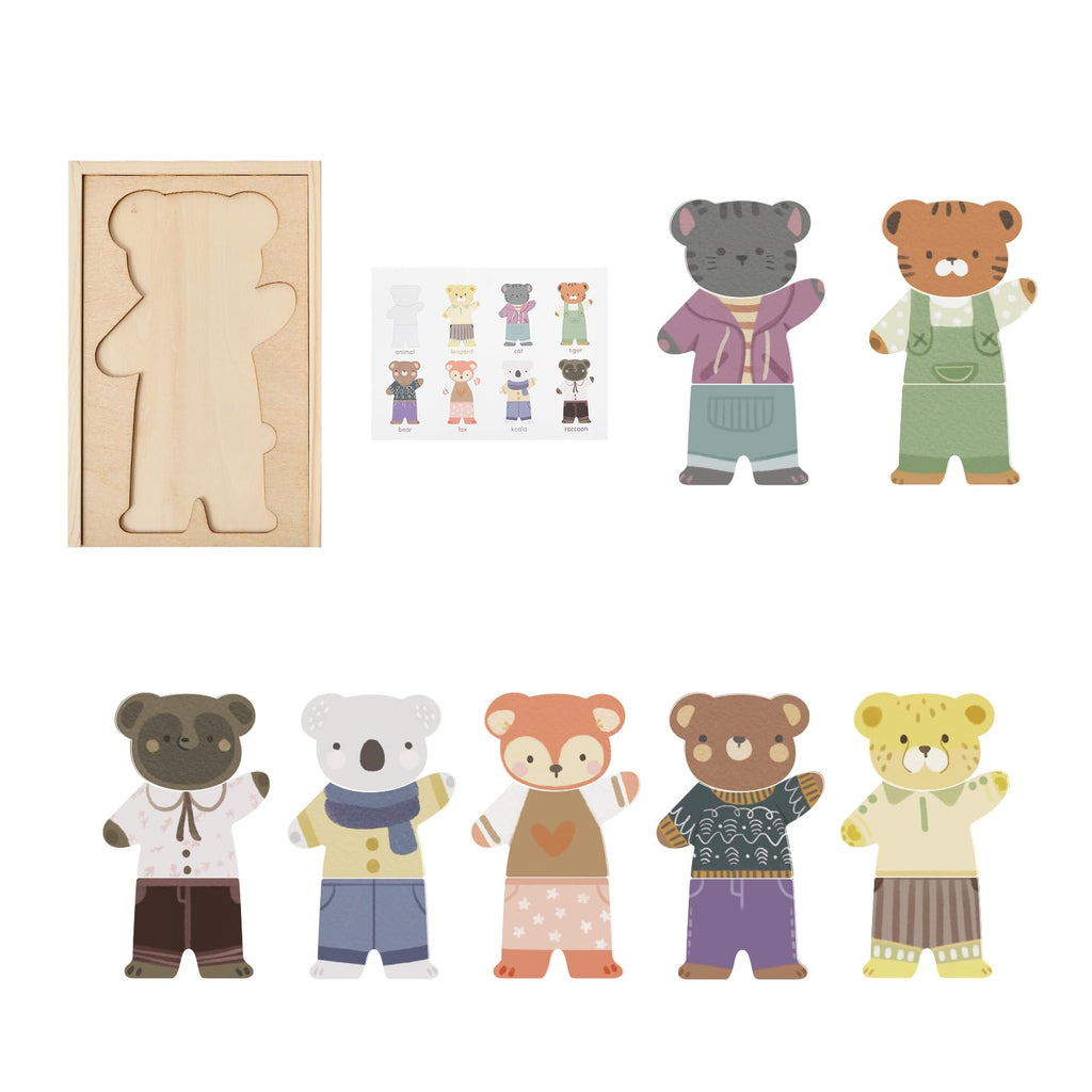 Wooden Animal Dress-Up Puzzle - 21 Mix-and-Match Pieces with Storage Box, Montessori Toy for Ages 3+