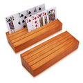 Wooden Card Holders for Playing Cards - Set of 2 Orange Deck Holders with Non-Slip Pads for Uno, Canasta, Poker