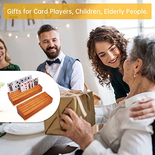 Wooden Card Holders for Playing Cards - Set of 2 Orange Deck Holders with Non-Slip Pads for Uno, Canasta, Poker