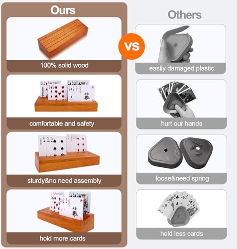 Wooden Card Holders for Playing Cards - Set of 2 Orange Deck Holders with Non-Slip Pads for Uno, Canasta, Poker