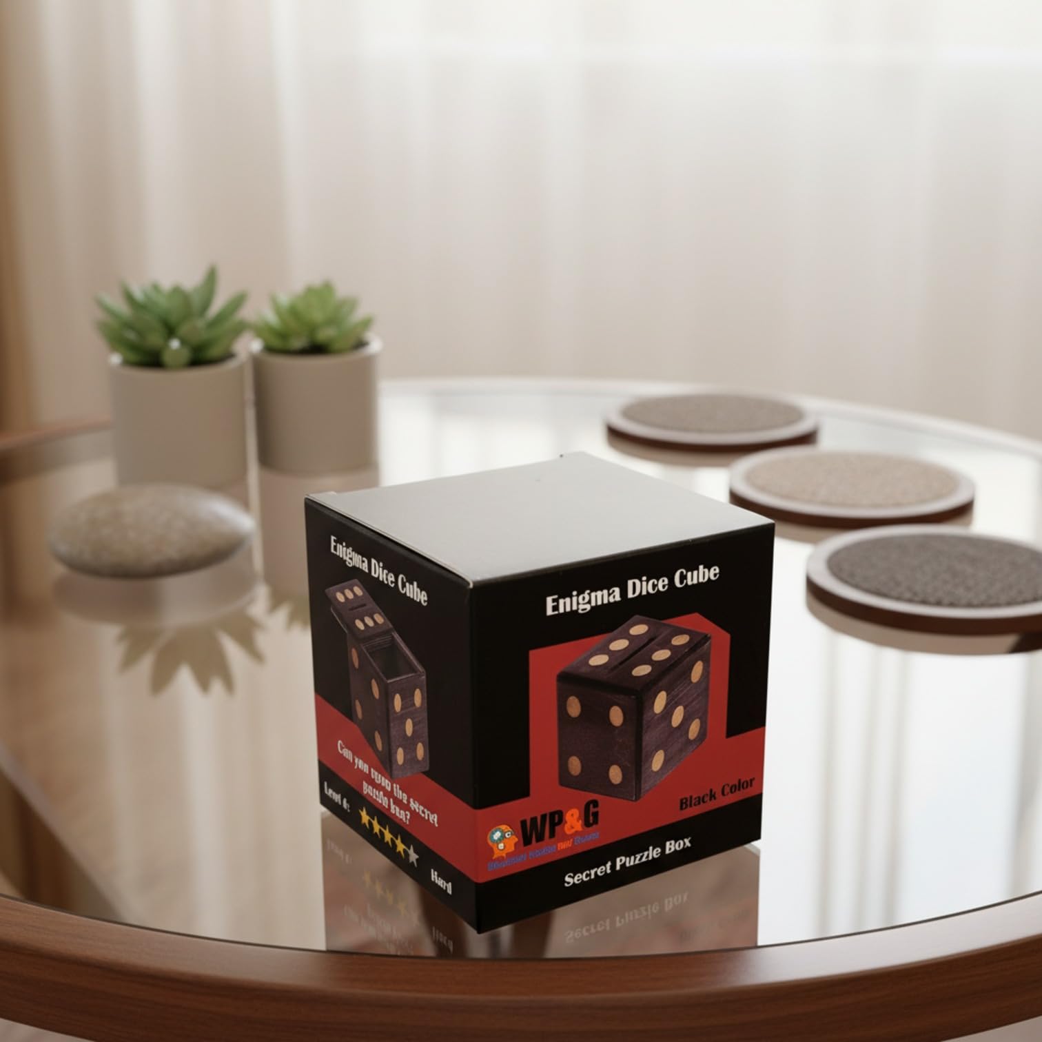 Wooden Dice Puzzle Box with Hidden Compartment – Money Gift Holder and Brain Teaser by Winshare
