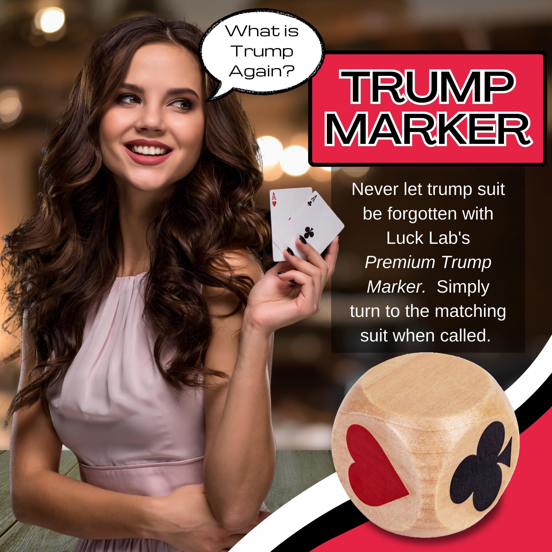 Wooden Euchre Trump Marker Dice – Large 1.57-Inch Set of 4 with Velvet Pouch