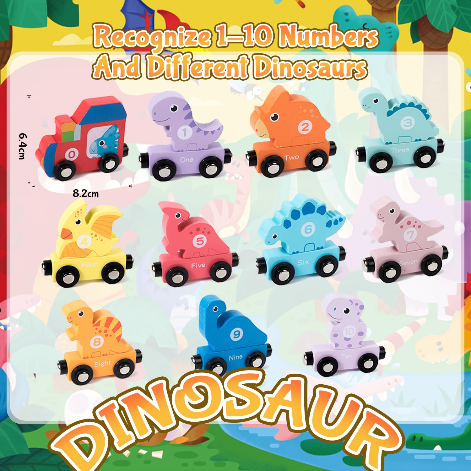 Wooden Magnetic Dinosaur Train Set for Toddlers 1-3 – Educational Toy with Numbers, Colors, and Storage Bag