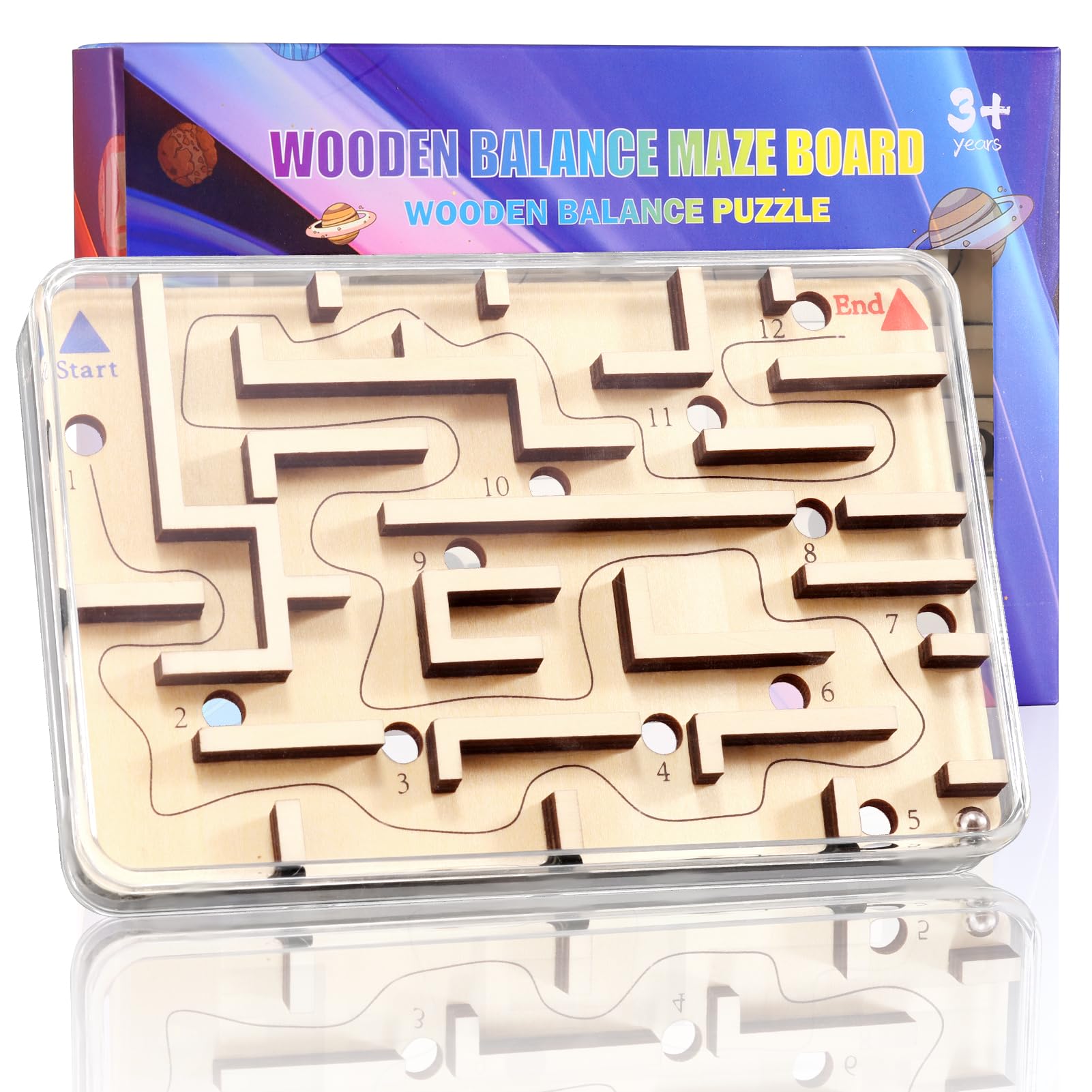 Wooden Marble Maze Game – Handheld Fidget Puzzle for Kids Ages 3-8