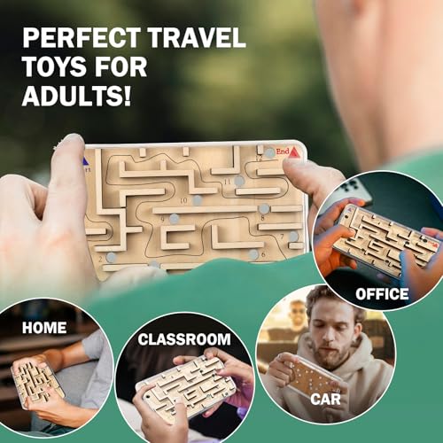 Wooden Marble Maze Game – Handheld Fidget Puzzle for Kids Ages 3-8
